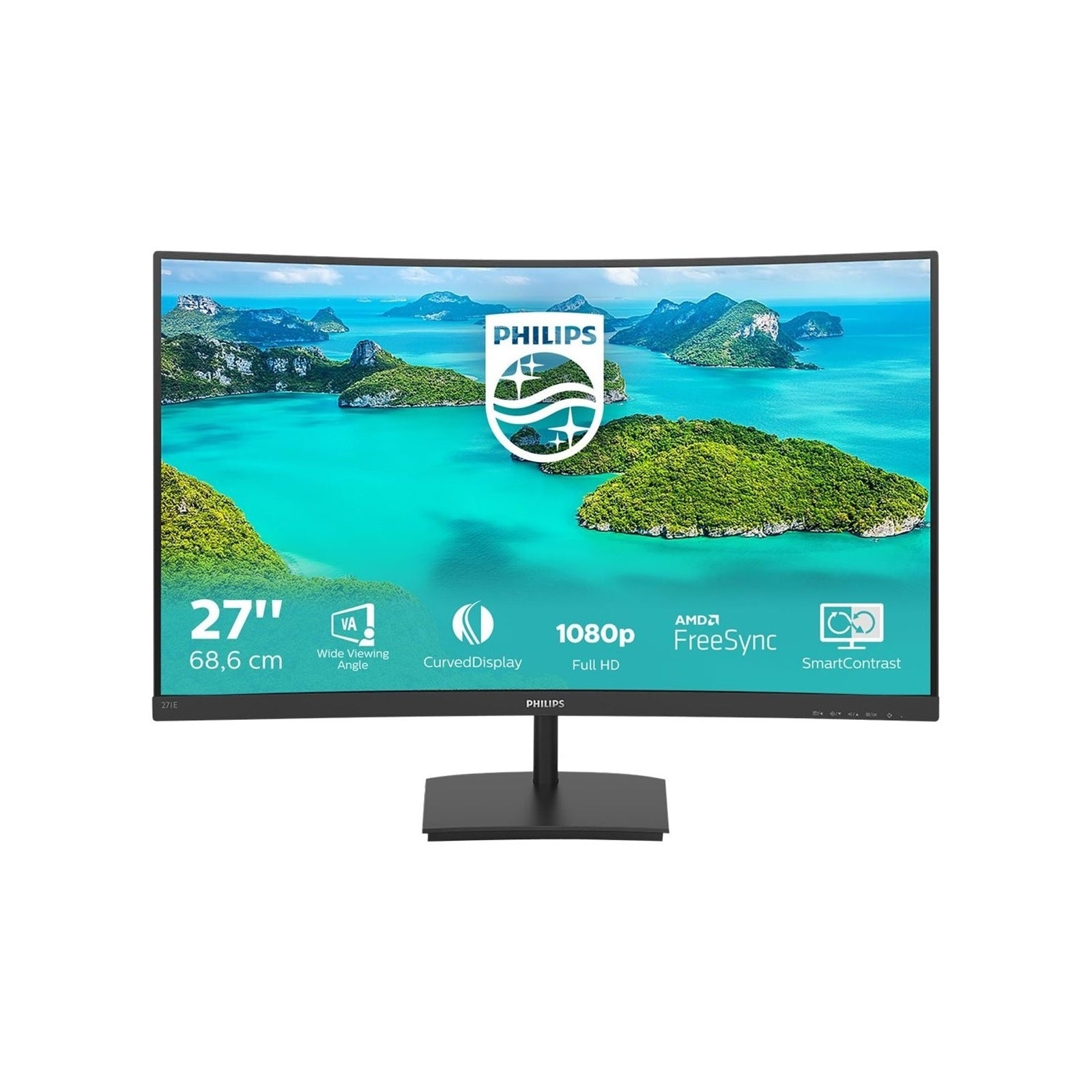 Philips 271E1SCA/00 27 Inch Curved Monitor, Full HD, VGA, HDMI, 75Hz, 4ms, Speakers, VESA-PCR Business Solutions Ltd